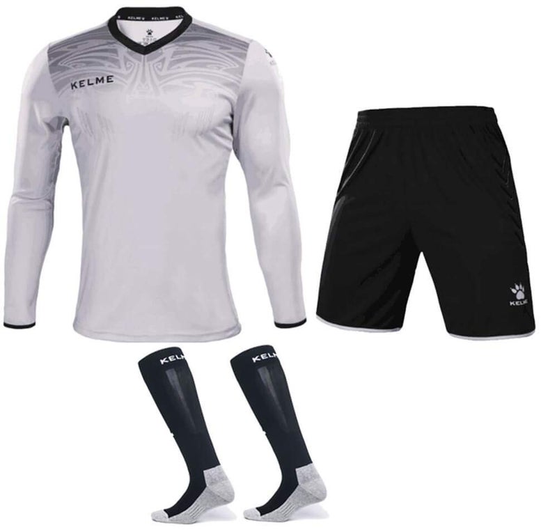 KELME Soccer Goalkeeper Jersey Uniform Kit - Mens Padded Football Goalie Jersey - Padded Shirt, Shorts and Socks Kids and Adult Sizes (Kids 6, Gray) - Image 1